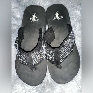 Corkys Black Jeweled Scrunch Thong Sandals - EUC 7